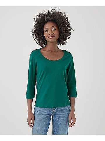 Pact Emerald Softspun Scoop Neck Three-Quarter Sleeve Tee (view 2)