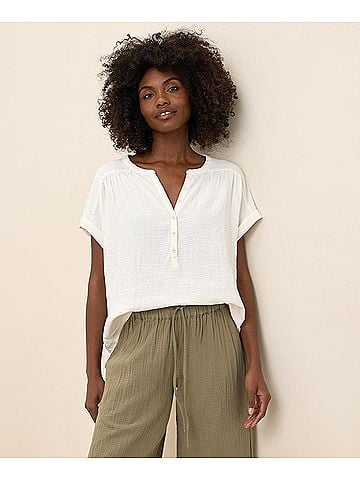 Pact Sea Salt Coastal Double Gauze Short Sleeve Popover (view 2)