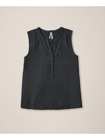 Pact Black Coastal Double Gauze Henley Tank (view 1)