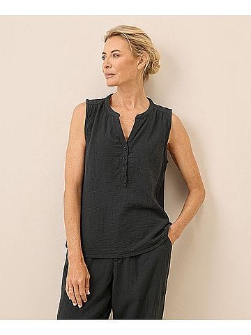Pact Black Coastal Double Gauze Henley Tank (view 2)