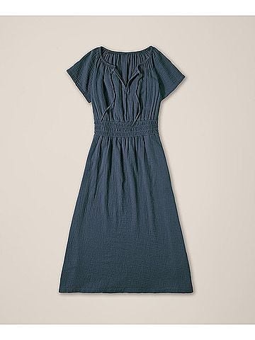 Pact French Navy Coastal Double Gauze Boho Midi Dress (view 1)