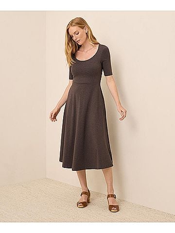 Pact Chocolate Heather Fit and Flare Signature Scoop Dress (view 2)