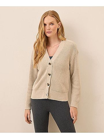 Pact Flax Heather Luxe Knit Cardigan (view 2)