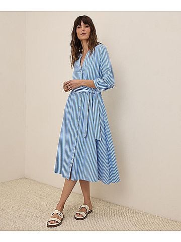 Pact Blue Bondi Stripe Sunset Lightweight Cotton Easy Dress (view 2)