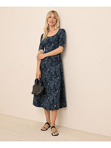 Pact Solstice Floral Fit and Flare Signature Scoop Dress (view 2)