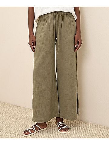 Pact Khaki Green Coastal Double Gauze Split Hem Pant (view 2)