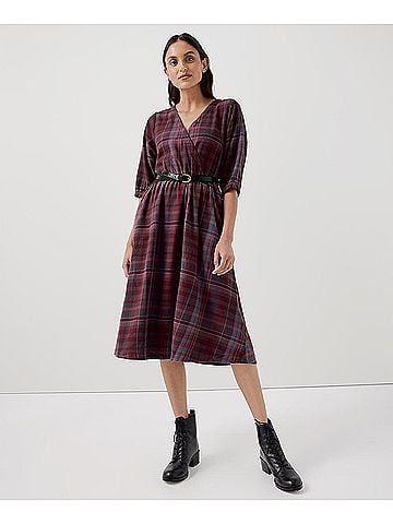 Pact Eggplant Plaid Fireside Flannel Surplice Dress (view 2)