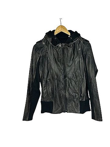 Free People Burnished Leather/Sweatshirt Moto Jacket Jacket (view 2)