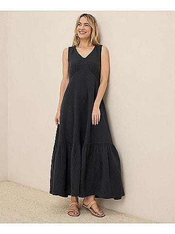 Pact Black Coastal Double Gauze Beach To Brunch Dress (view 2)