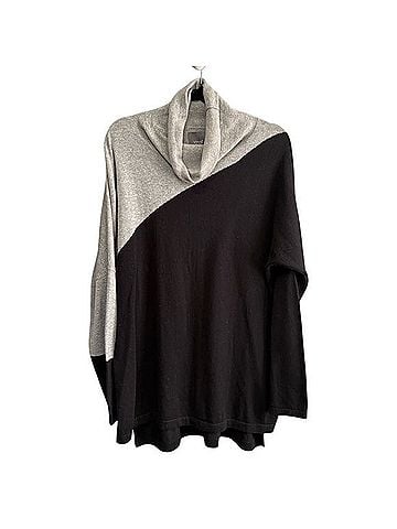 Lyssé Diagonal Colorblock Cowl Neck Turtleneck Sweater (view 2)