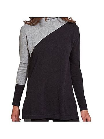 Lyssé Diagonal Colorblock Cowl Neck Turtleneck Sweater (view 1)