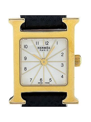 Hermès Hermes H-Watch HH1.101 Wristwatch, Stainless Steel, Gold Plated, Leather Strap, Quartz, White, Women's. (view 1)
