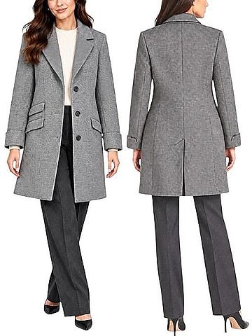 Lauren by Ralph Lauren Micro Herringbone Wool Walker Coat Coat (view 2)