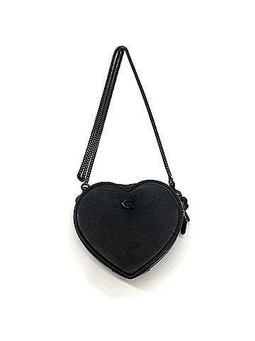 Coach Coach heart-shaped micro bag, all black leather, chain shoulder bag. (view 1)