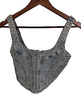 Garage Denim Corset Crop Top Tank Top (view 1)