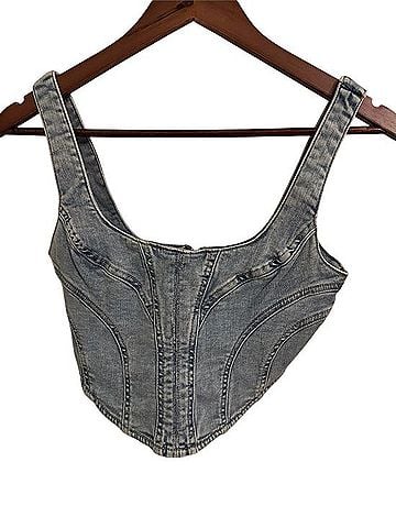 Garage Denim Corset Crop Top Tank Top (view 1)