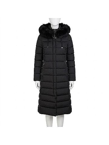 Tahari Women's Phoebe Oversized Faux Fur Trim Maxi Coat in Black (view 1)