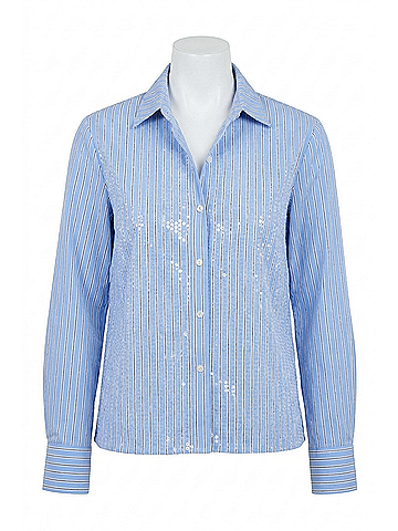 Lyssé Mila Sequin Stretch Shirt in Luminious Stripe (view 1)