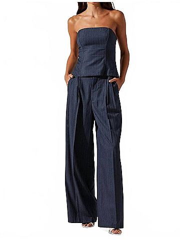 Astr Kalani Tube Top in Blue Pinstripe (view 2)
