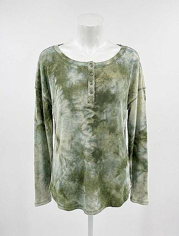 Umgee Tie Dye Ribbed Top in Olive (view 1)