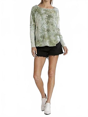 Umgee Tie Dye Ribbed Top in Olive (view 2)