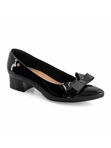 Andrea Women's Low Heel Bow Block Pumps in Black Patent (view 1)