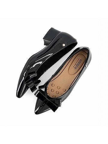 Andrea Women's Low Heel Bow Block Pumps in Black Patent (view 2)