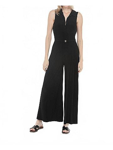 Joseph Ribkoff Silky Knit Zip Front Wide-Leg Jumpsuit in Black (view 2)
