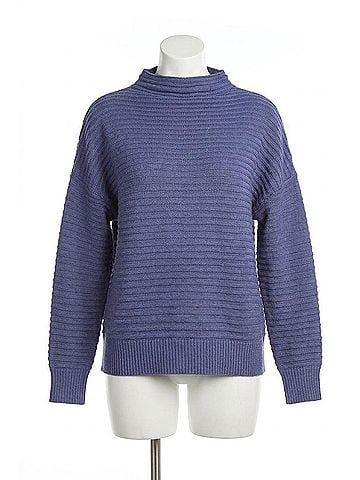Papillon Ribbed Mock Neck Sweater in Dark Blue Denim (view 1)
