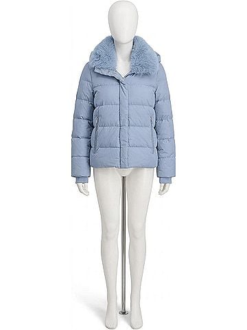 Tahari Short Quilted Puffer Jacket With Faux Fur Collar &amp; Detachable Hood in Powder Blue (view 1)