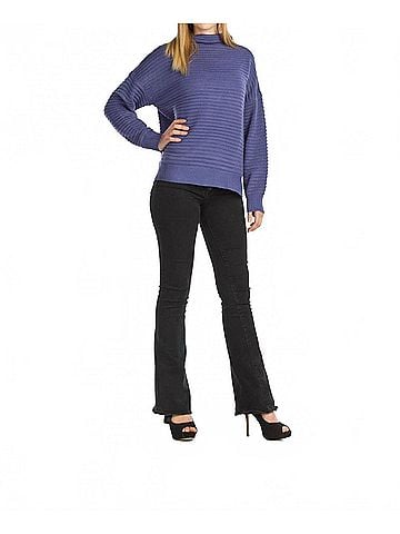 Papillon Ribbed Mock Neck Sweater in Dark Blue Denim (view 2)