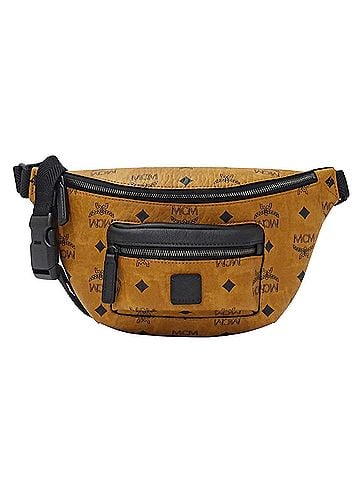 MCM MCM (MCM Corporation) handbags for women and men, brand name body bag/waist bag, Visetos coated canvas, available in cognac, camel, brown. (view 1)