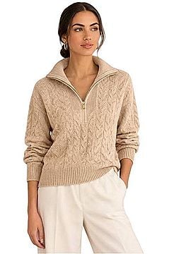J.Crew Cable-Knit Half-Zip Pullover Sweater in Supersoft Yarn Casual Sweaters (view 1)