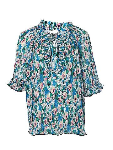 Ganni GANNI, pleated blouse with 3/4 sleeves (view 1)