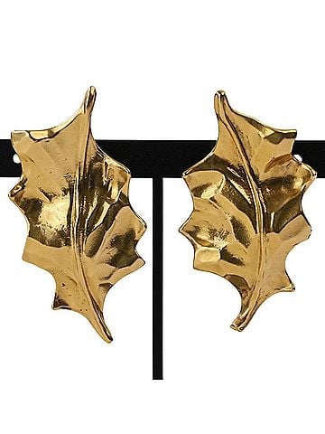 Yves Saint Laurent YVES SAINT LAURENT Vintage Leaf Motif Earrings, GP Gold Color, Women's (view 2)