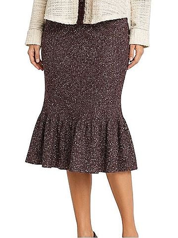 St. John Collection FA21 Textured Knit Flounce Midi Skirt Wool Skirt (view 1)