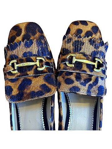 Boden Leopard Print Loafers with Gold Buckle &amp; Block Heel Flats (view 2)