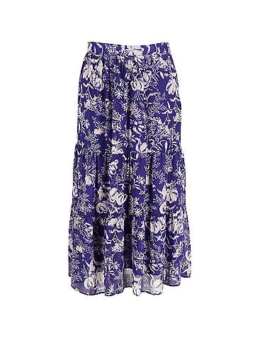 BA&SH Ba&amp;sh Uria Floral Print Tiered Skirt In Purple Polyester (view 1)
