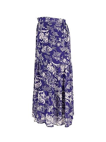 BA&SH Ba&amp;sh Uria Floral Print Tiered Skirt In Purple Polyester (view 2)