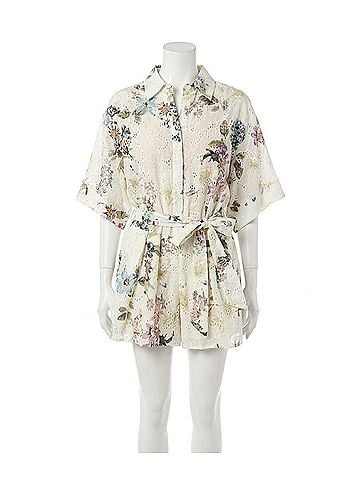 Olivaceous Women's Floral Romper in Ecru (view 1)