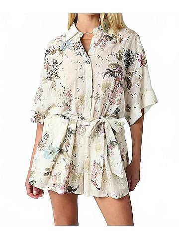 Olivaceous Women's Floral Romper in Ecru (view 2)