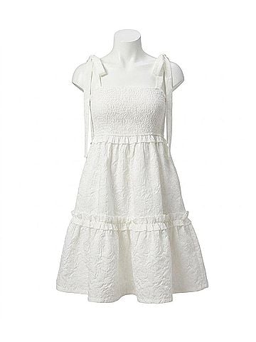 Listicle Smocked Tie-Strap Mini Dress in Ecru (view 1)