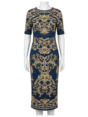 Flying Tomato Nobel Golden Flourish Woven Midi Dress in Navy (view 1)