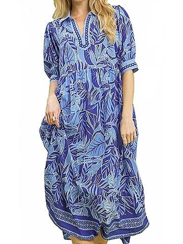 Umgee Women's Patterned Dress in Blue (view 2)