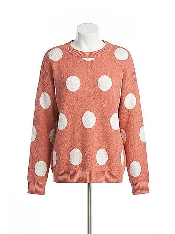 Papillon Knit Polka Dot Sweater in Coral (view 1)