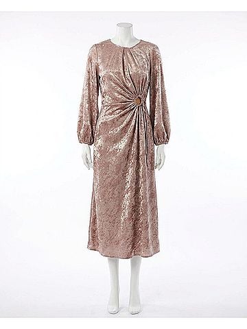 Joseph Ribkoff Metallic Cutout Detail Puff Sleeve Maxi Dress in Beige/Gold (view 1)