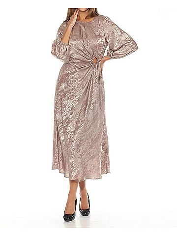Joseph Ribkoff Metallic Cutout Detail Puff Sleeve Maxi Dress in Beige/Gold (view 2)