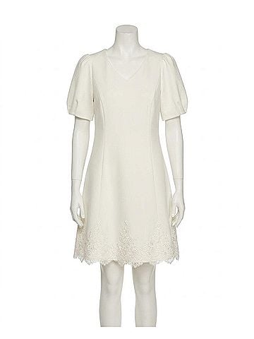 She + Sky Short Sleeve Heavy Knit V-Neck Mini Dress in White (view 1)