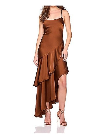 Susana Monaco Satin Ruffle String Dress in Toast (view 2)