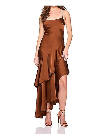 Susana Monaco Satin Ruffle String Dress in Toast (view 2)